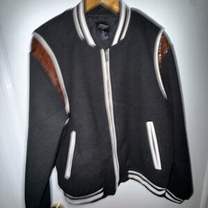 Black Bomber Jacket with Brown snake skin Shoulder Accents